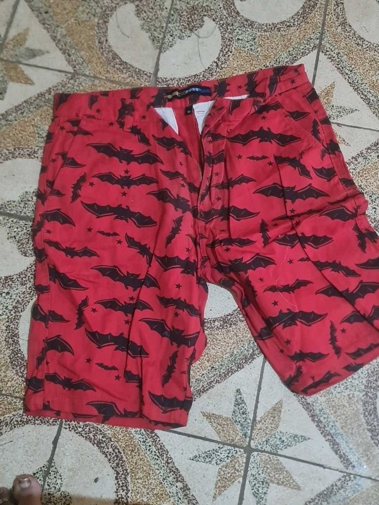 Red Bat Print Shorts