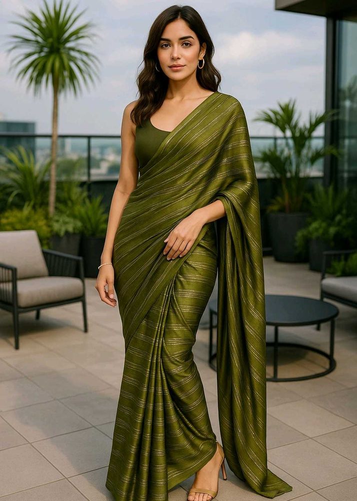 Olive Green Striped Saree
