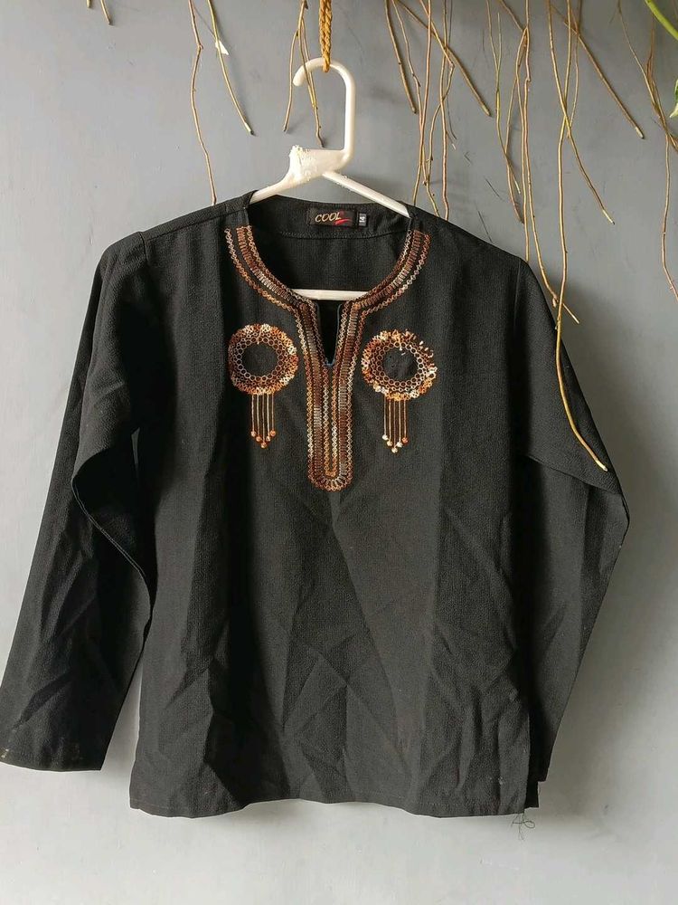 Embroidered Long Sleeve Top