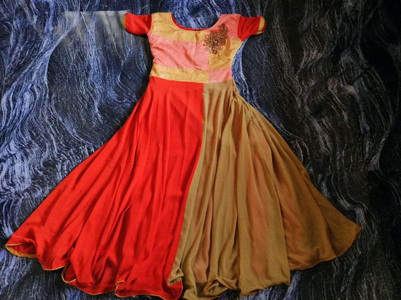 Red And Cream Colour Combination Gown.