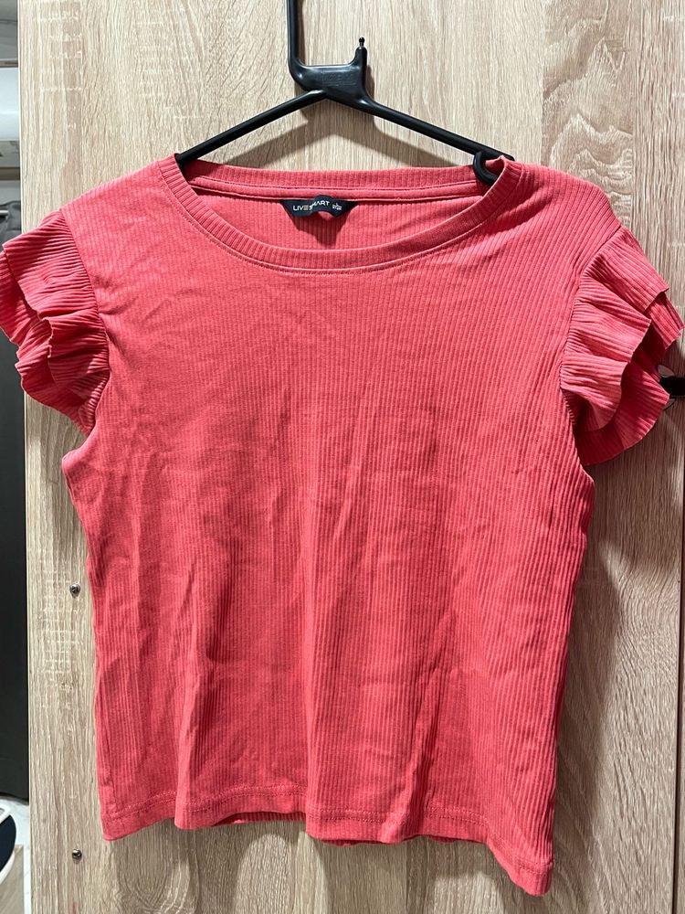 Pink Ruffle Sleeve Ribbed Top | Soft &amp; Stretchy