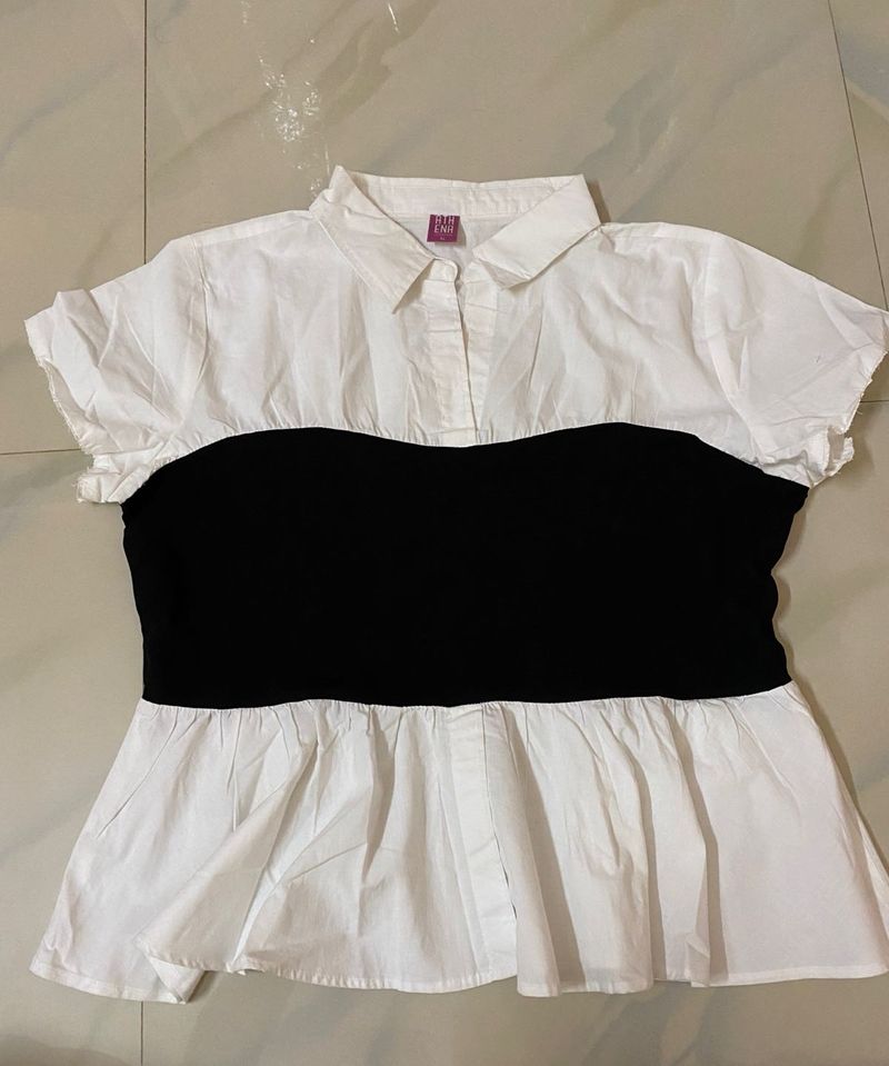 Black And White Peplum Top Stylish Women