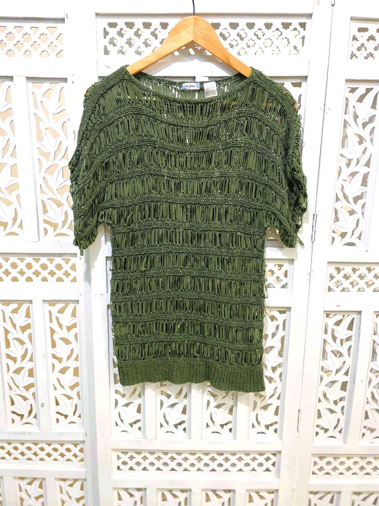 Boho Olive Ladder Knit Top A