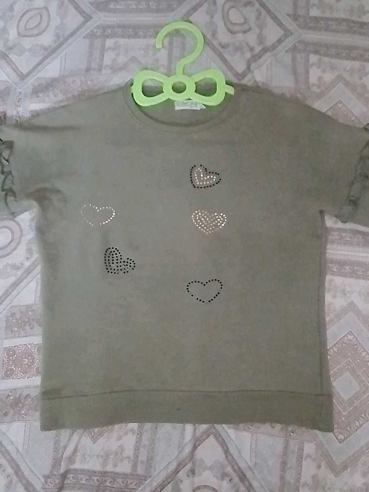 Olive Green Heart Applique Top