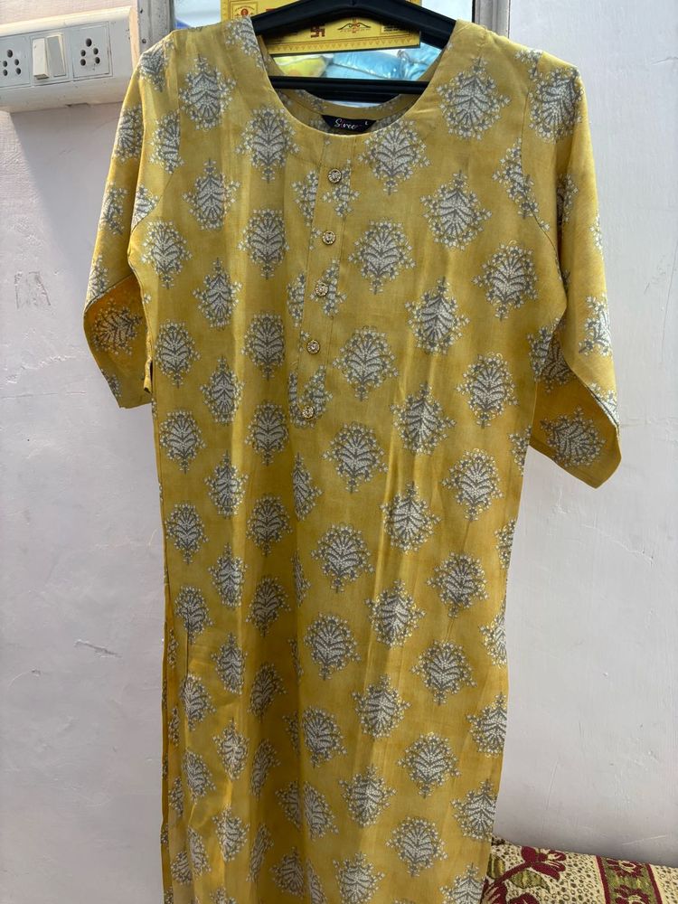 Yellow Printed Kurta