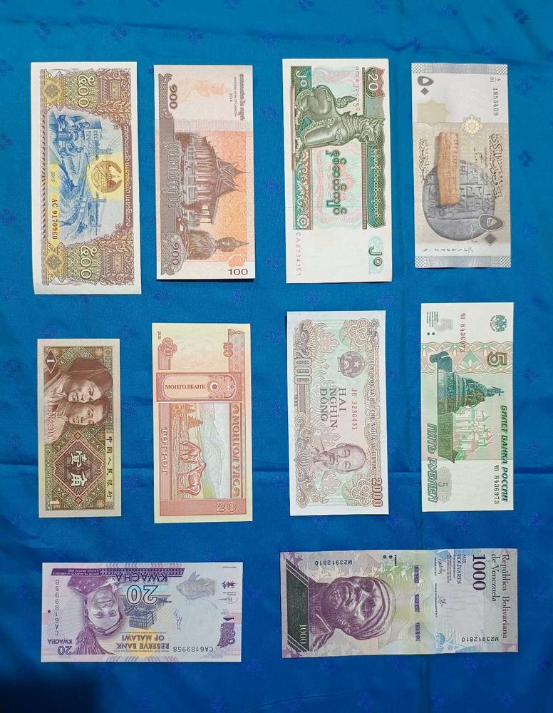 Foreign Notes Currency Collection 10 Country UNC