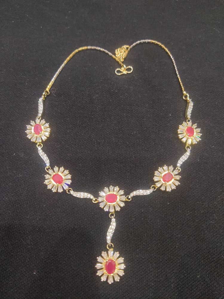 Pretty And Elegant AD Necklace With Matching Earri