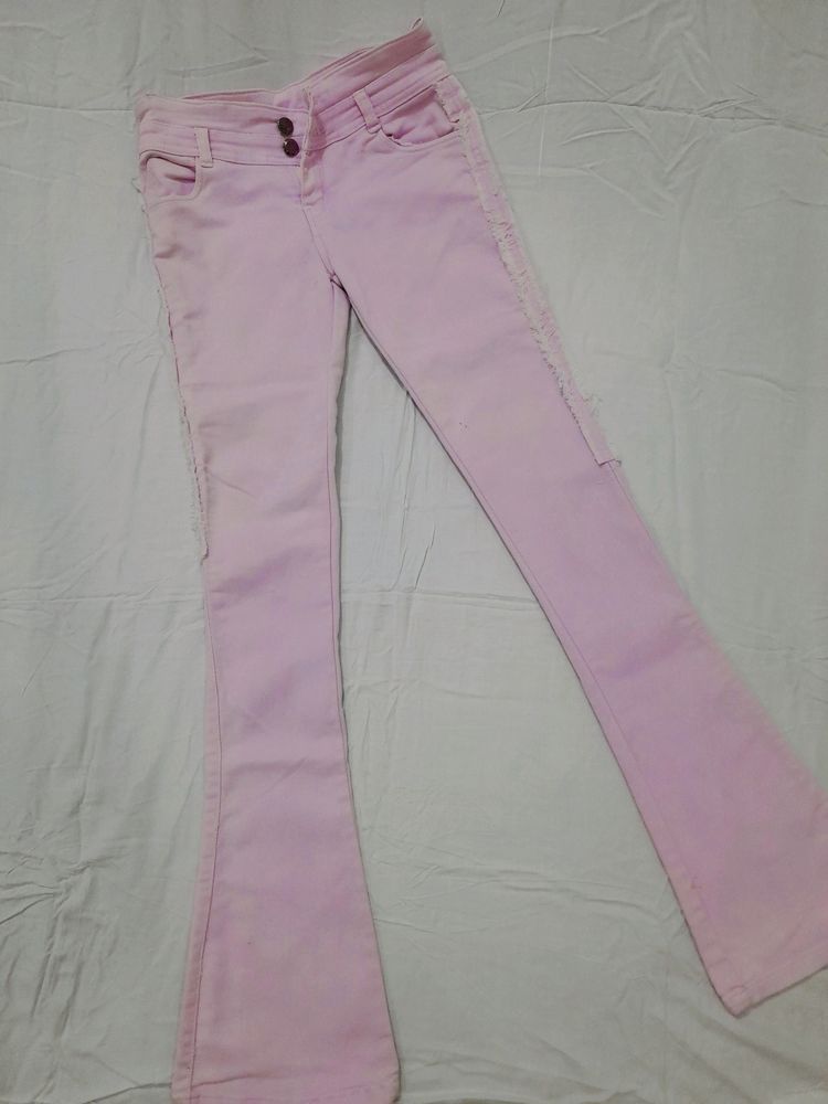 Beautiful Pink Bodycut Denim Jeans For Girls