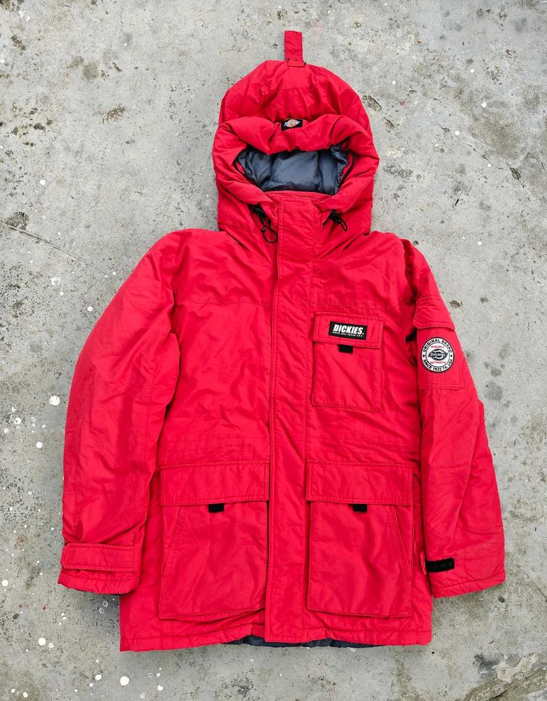 DICKIES RED HODDED PUFFER JACKETS