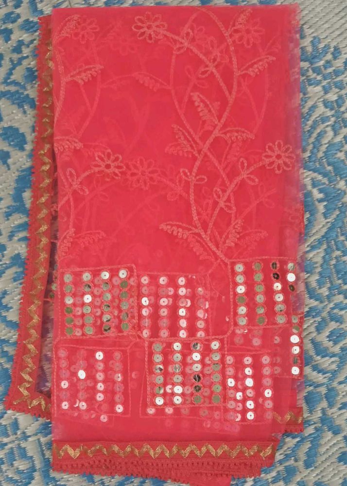 Coral Sequin Embellished Dupatta