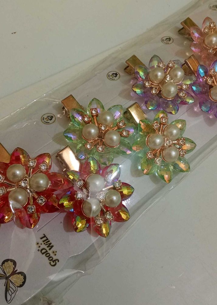 Pearl Flower Hair Clips ( set of 6 )