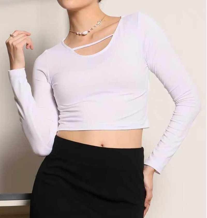Chic White Long Sleeve Crop Top Size- M,L,XL