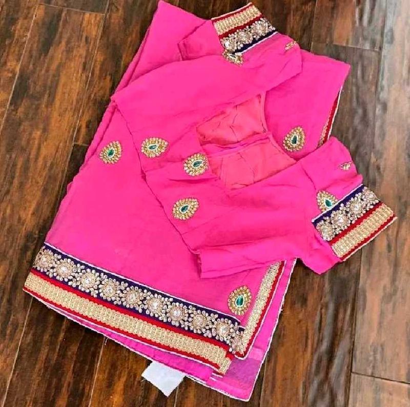 Rani Saree With Embellished Border And Blouse