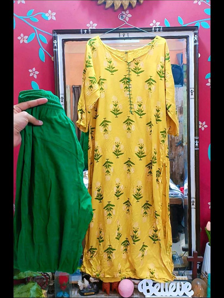 Yellow Printed Kurta Set