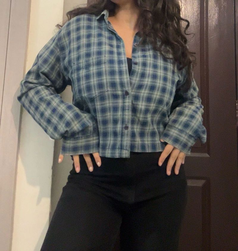 Blue Plaid Cropped Shirt