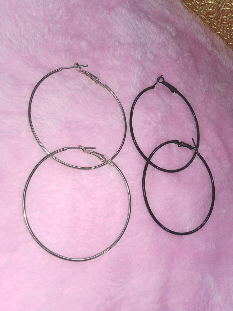 Combo Of Black &amp; Silver Hoop Earrings
