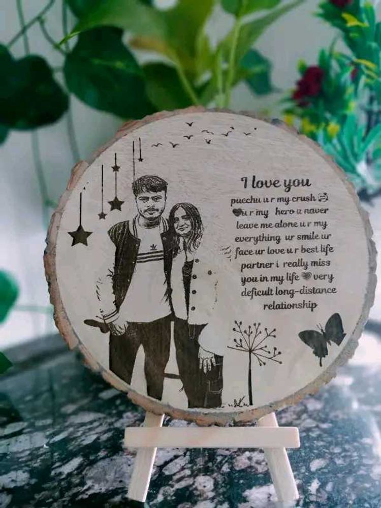 Wooden Slice Photo Frame With Wood Stand