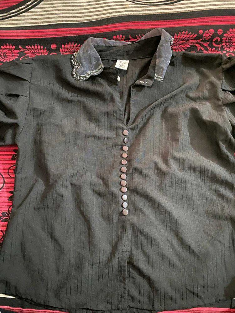 Vintage Black Button-Down Blouse