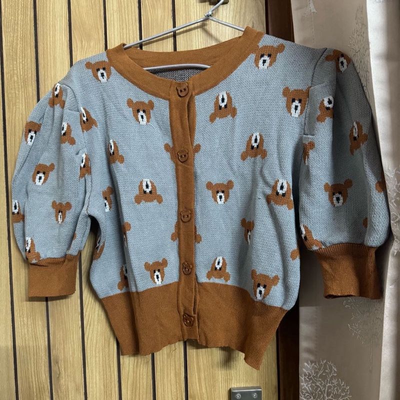 Cute Bear Print Cardigan