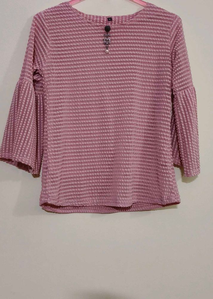 Mauve Textured Bell Sleeve Top