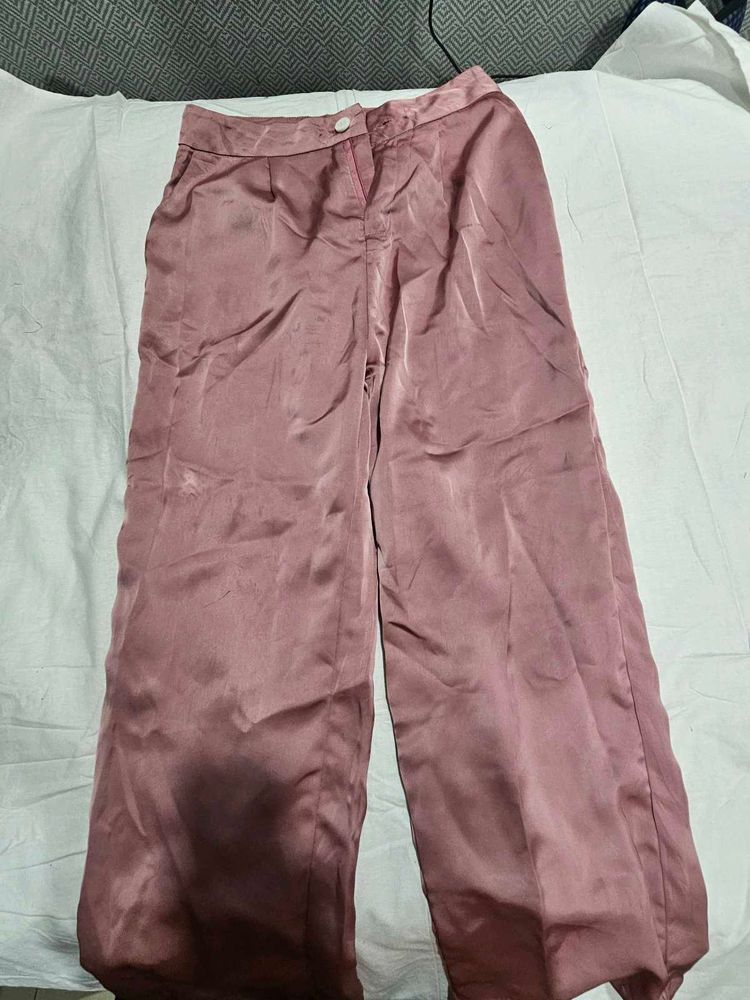 Elegant Pink Satin straight Leg Pants