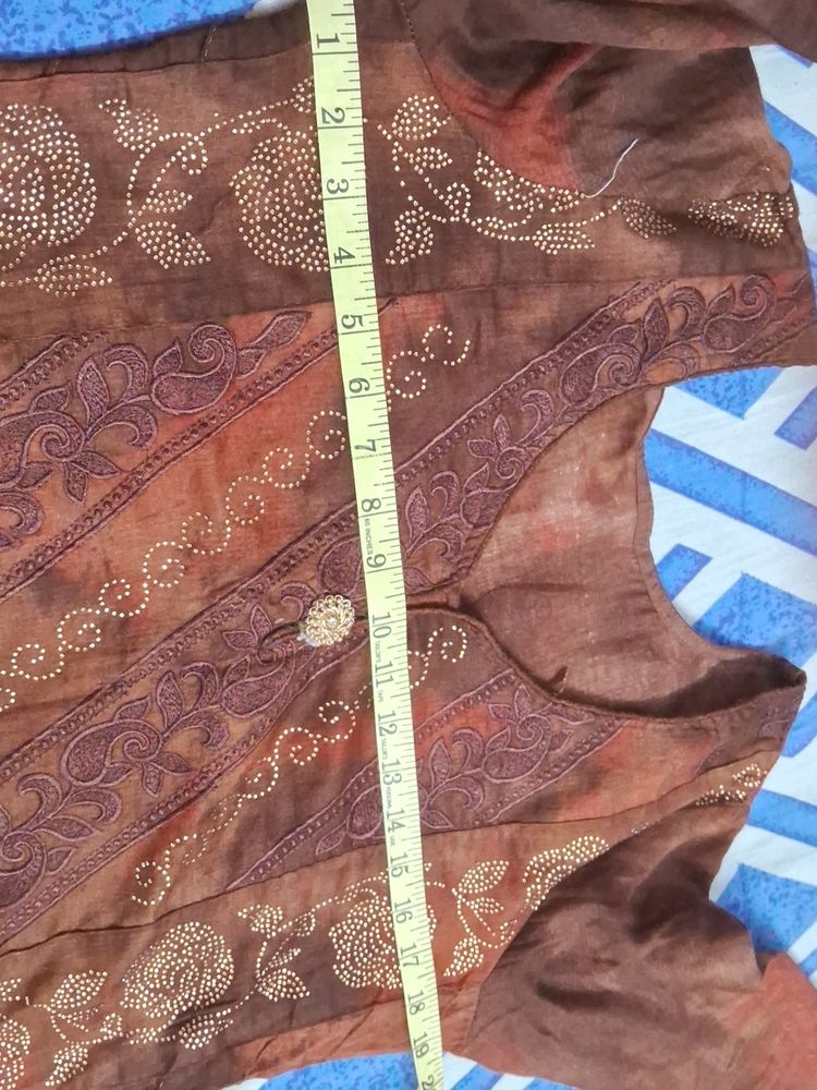 Silk Cotton Brown Double Shade Kundan Work Good
