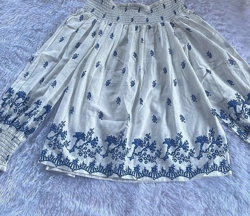 Embroidered Off-Shoulder Kurti Top