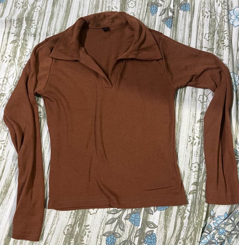 Retro Brown Ribbed Top