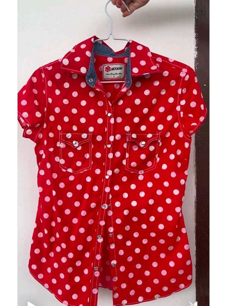 Red Polka Dot Button Down