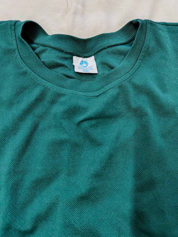 Green Top With Floral Design Sleeves For women