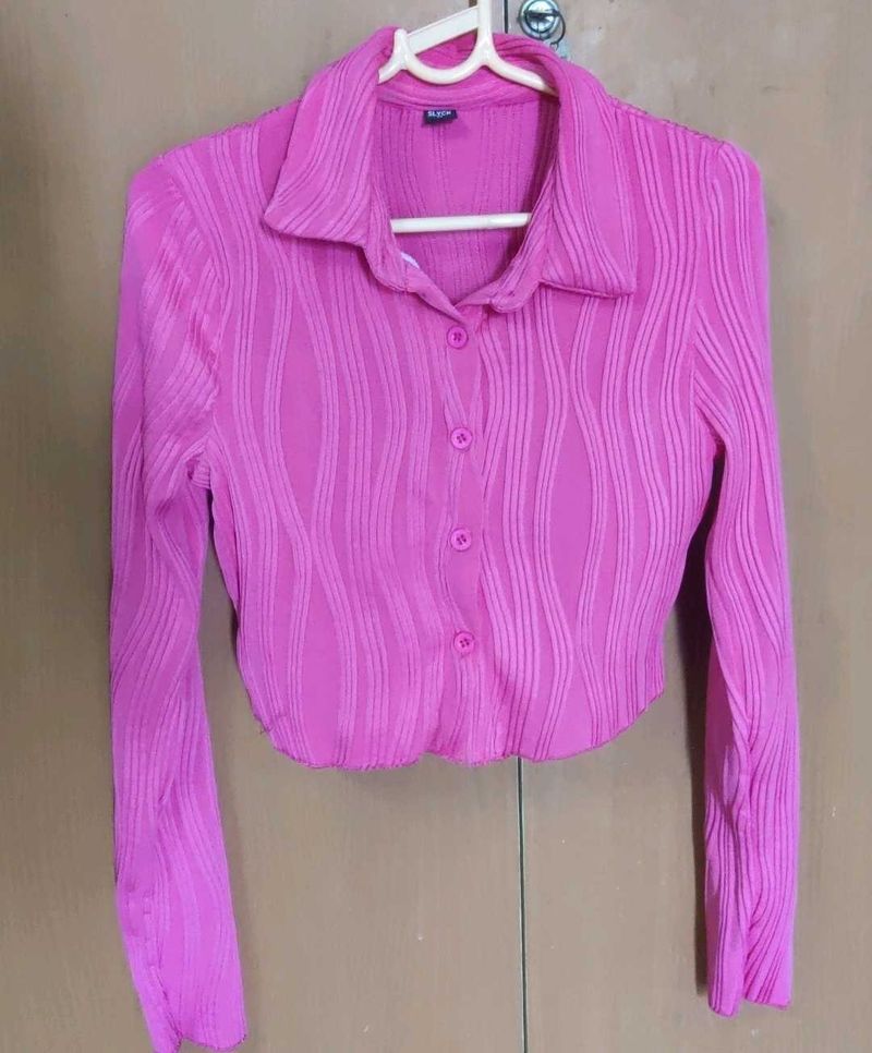Pink Cropped Button-Up
