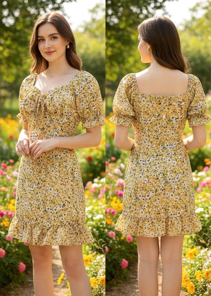 Floral Mini Dress - Puff Sleeve