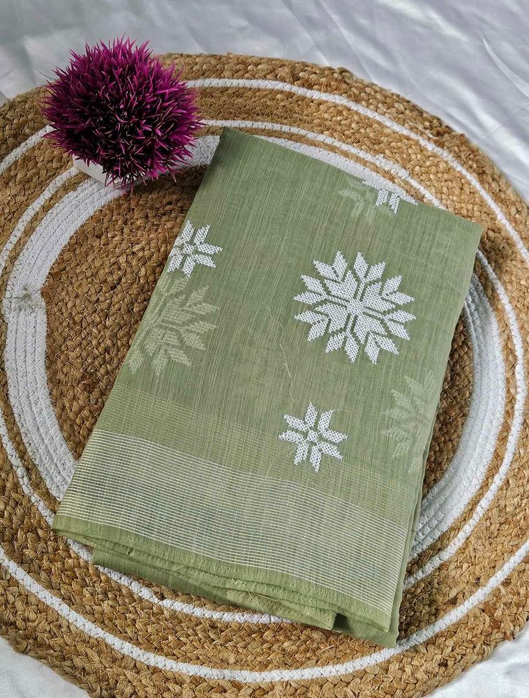 Olive Green Cotton Saree