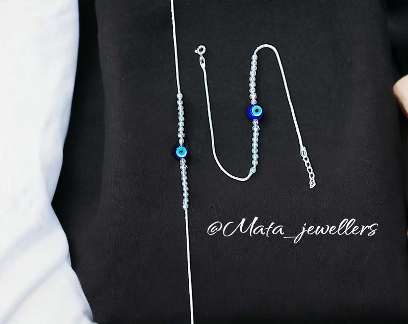 Evil Eye Beaded 92.5 Sterling Silver Chain Anklet