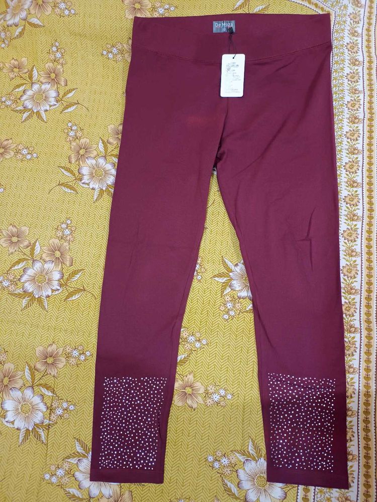 Burgundy Embellished Leggings
