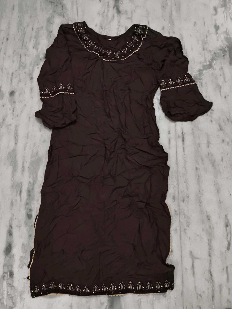 Girls Wear Elegant Brown Embellished Kurta with pa