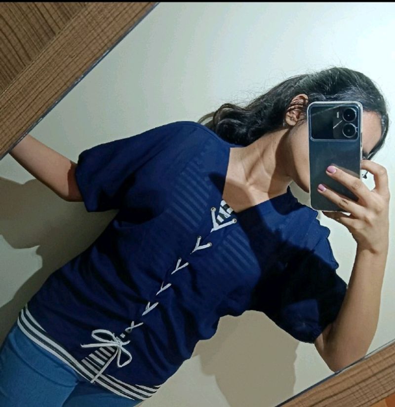 Blue Top With Black And White Inner
