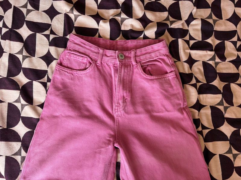 Pink Vingtage Light Wash Wide Leg Jeans