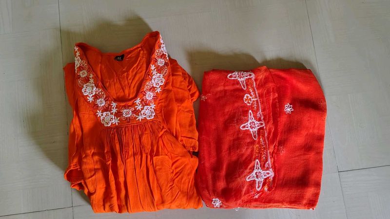 Orange Embroidered Kurta Set