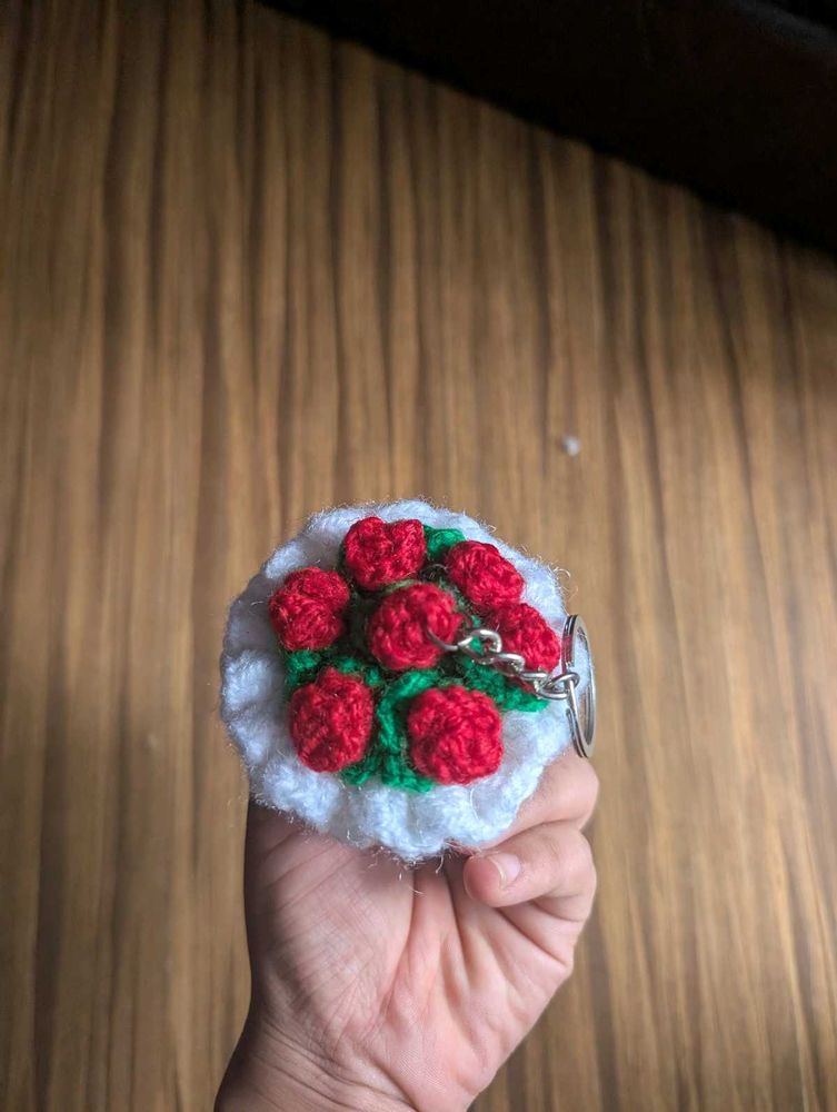 Crochet Rose Bouquet Keychain