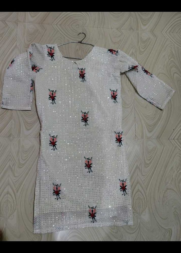 Sequence White Colour Kurti With Embroidery Design