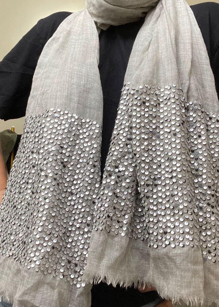 Grey Stole With Sequins