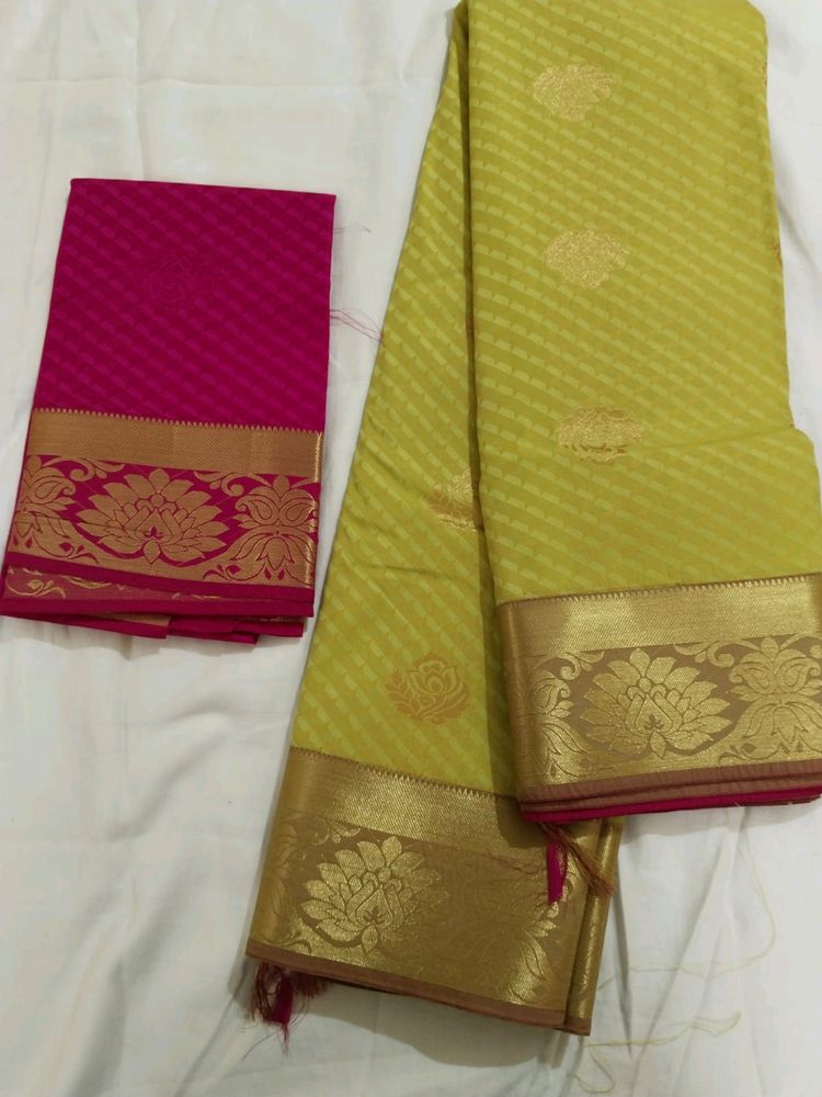 New Half &amp; Half Pattu Saree Without Blouse (Un Used)