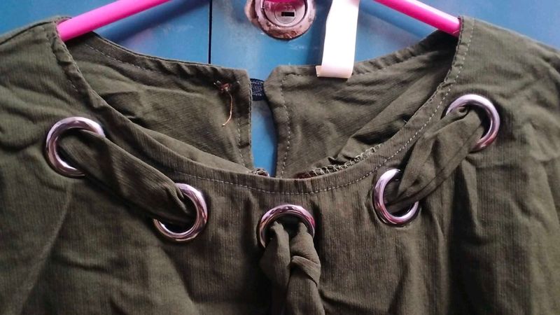Olive Green Grommet Detail Top