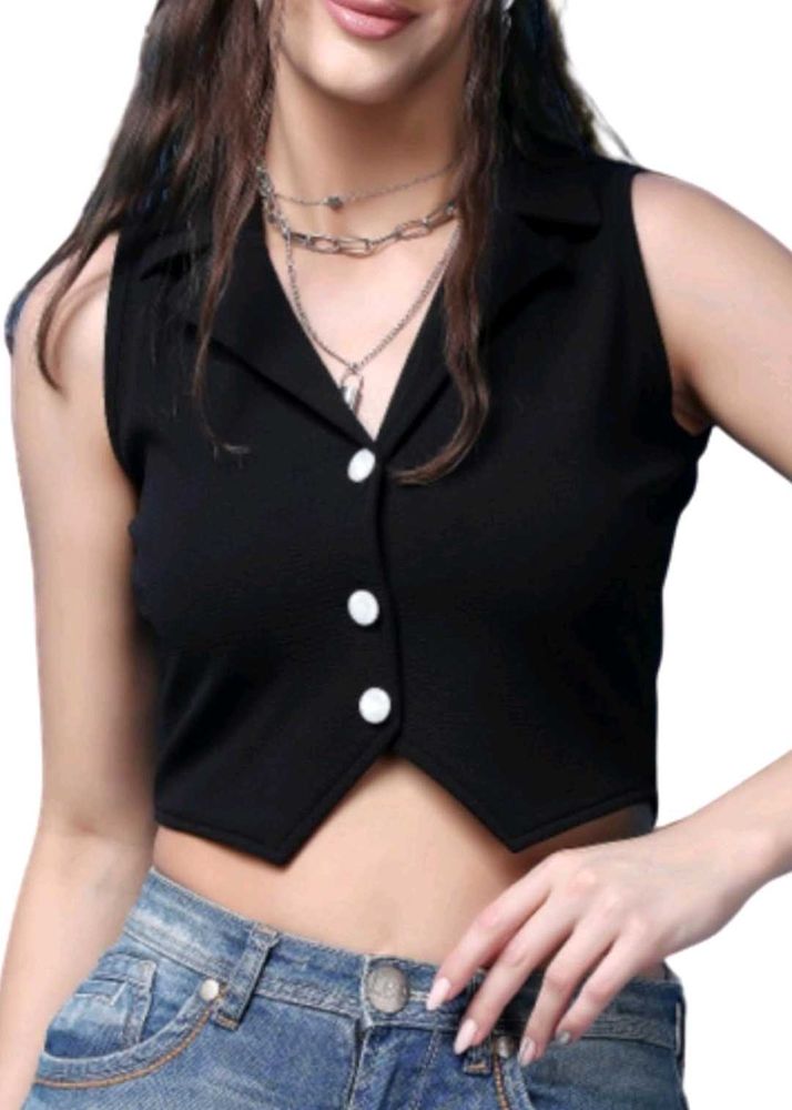 Chic Black Crop Top Vest