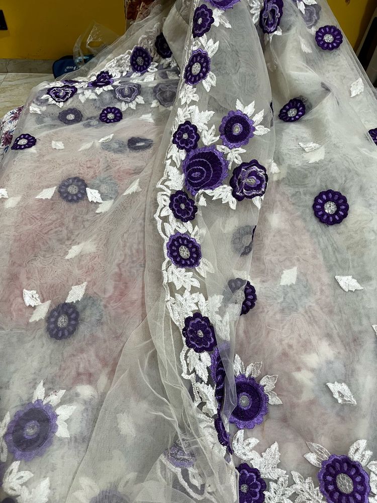 Floral Embroidered Net Fabric