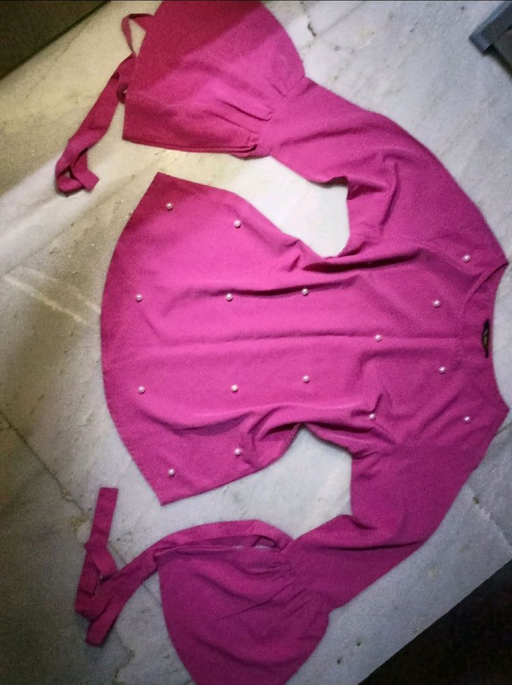 Magenta Colour Top With Pearls