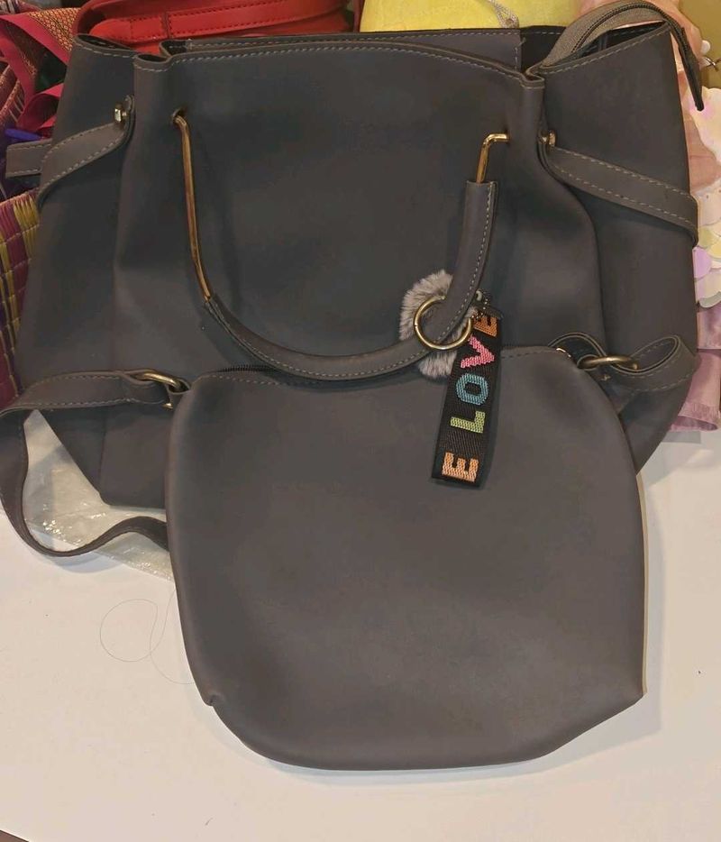 Stylish Grey Handbag Combo With Sling bag