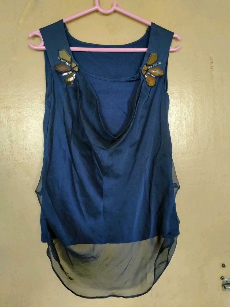Elegant Blue Sleeveless Top
