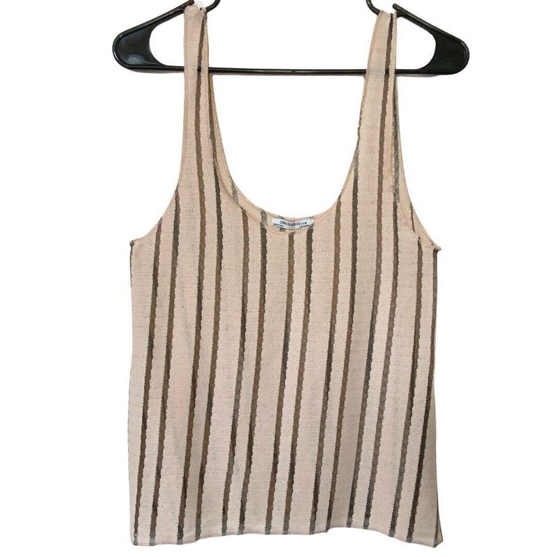 Zara Beige Black Tank Sheere Top